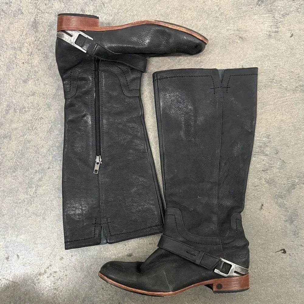 UGG Black Leather Knee-High riding Boots